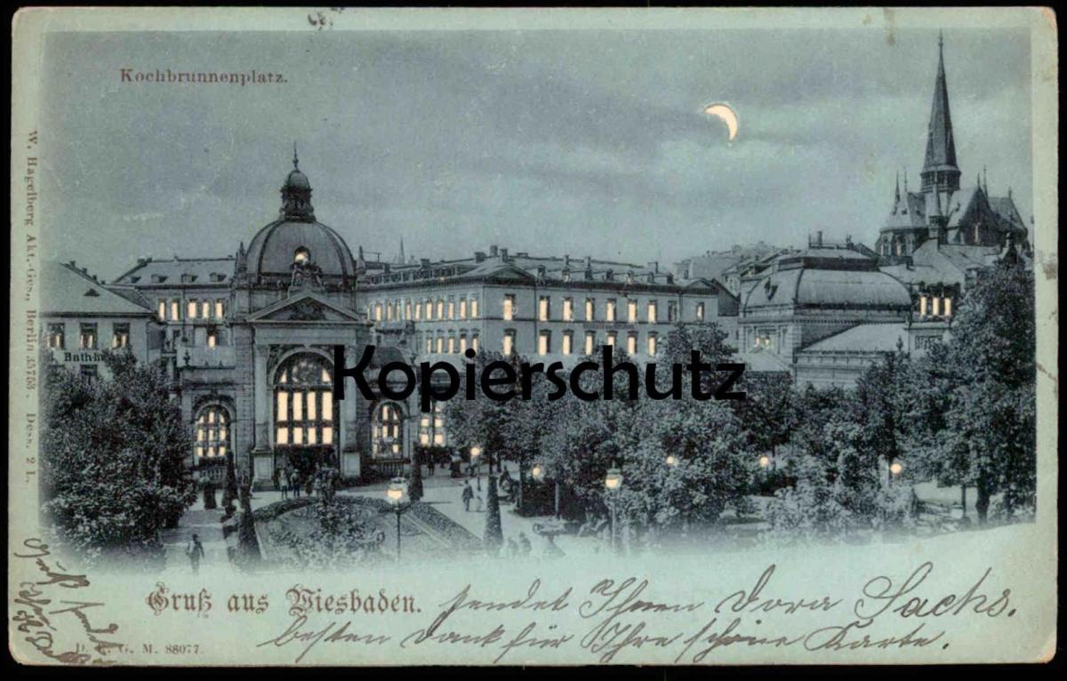 ALTE POSTKARTE GRUSS AUS WIESBADEN KOCHBRUNNENPLATZ HALTGEGENDAS