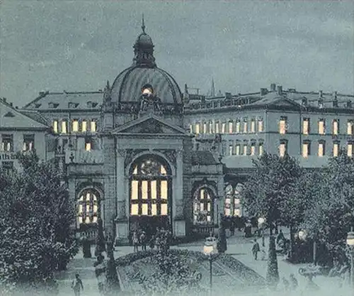 ALTE POSTKARTE GRUSS AUS WIESBADEN KOCHBRUNNENPLATZ HALT-GEGEN-DAS LICHT W. Hagelberg Hold-to-light postcard night nuit