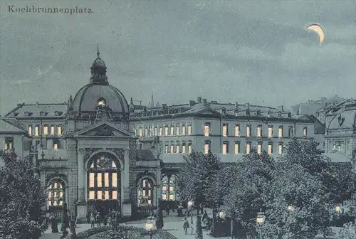 ALTE POSTKARTE GRUSS AUS WIESBADEN KOCHBRUNNENPLATZ HALT-GEGEN-DAS LICHT W. Hagelberg Hold-to-light postcard night nuit