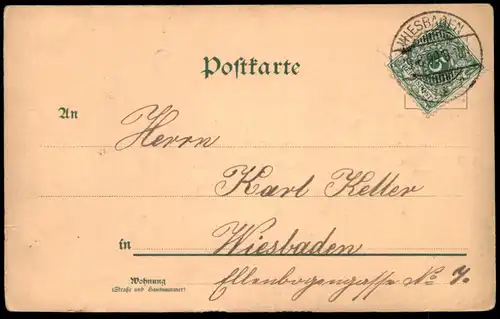 ALTE POSTKARTE GRUSS AUS WIESBADEN KOCHBRUNNENPLATZ HALT-GEGEN-DAS LICHT W. Hagelberg Hold-to-light postcard night nuit