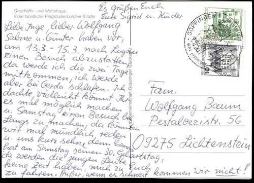 ÄLTERE POSTKARTE GÖPPINGEN GESCHÄFTS- UND WOHNHAUS ECKE NÖRDLICHE RINGSTRASSE LORCHER STRASSE Ansichtskarte postcard cpa