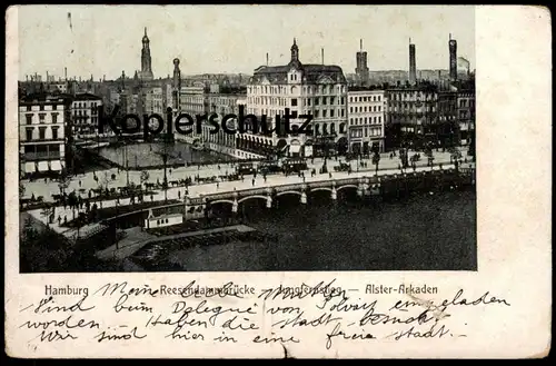 ALTE POSTKARTE HAMBURG REESENDAMMBRÜCKE JUNGFERNSTIEG ALSTER-ARKADEN 1906 Ansichtskarte postcard AK cpa
