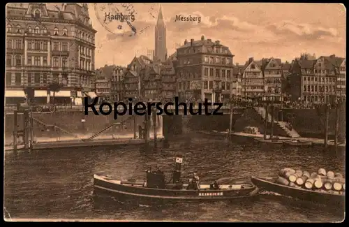 ALTE POSTKARTE HAMBURG MESSBERG BOOT HEINRICH SCHIFF Dampfer Frachtschiff Ship Leibniz cakes Ansichtskarte postcard cpa