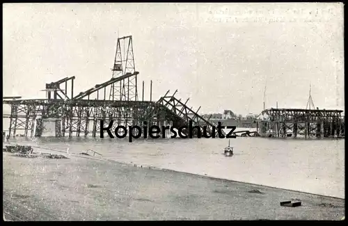 ALTE POSTKARTE DIE IM BAU BEGRIFFENE EINGESTÜRTZTE SÜDBRÜCKE ZU KÖLN AM RHEIN 9. JULI 1908 Ansichtskarte postcard AK cpa