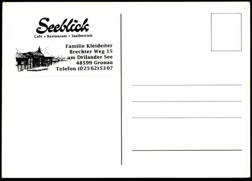 ÄLTERE POSTKARTE GRONAU SEEBLICK CAFÉ RESTAURANT SAALBETRIEB THEKE KLEIDEITER VORM. MANTKE AK Ansichtskarte cpa postcard