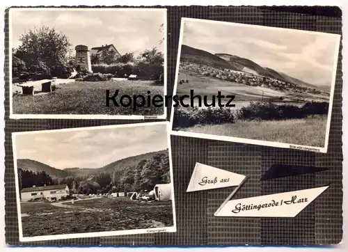 ALTE POSTKARTE GRUSS AUS GÖTTINGERODE EHRENMAL BLICK VOM LANGENBERG CAMPINGPLATZ HARZ BAD HARZBURG postcard cpa AK