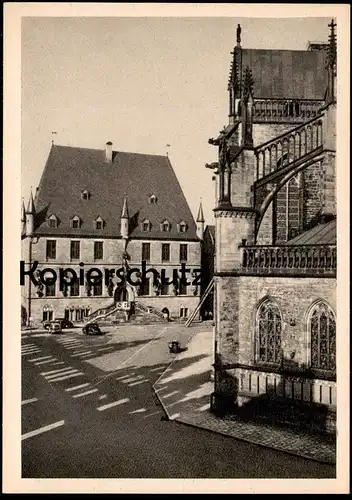 ALTE POSTKARTE OSNABRÜCK GEMEINSCHAFTSWERK DER OSNABRÜCKER BÜRGERSCHAFT WIEDERAUFBAU DES MARKTPLATZES MARKTLOTTERIE