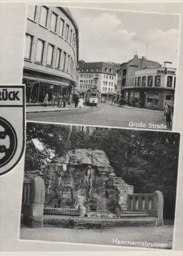 ÄLTERE POSTKARTE OSNABRÜCK DOM GROSSE STRASSE HAUPTBAHNHOF HAARMANNSBRUNNEN Schild Gaststätte Pohlmann Straßenbahn tram