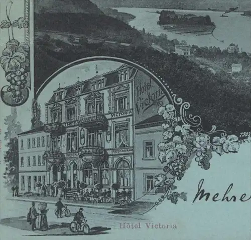 ALTE LITHO POSTKARTE GRUSS AUS ROLANDSECK HOTEL VICTORIA Mondschein Mond Ansichtskarte AK cpa postcard