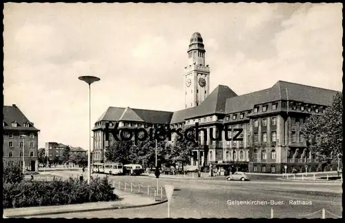 ÄLTERE POSTKARTE GELSENKIRCHEN-BUER RATHAUS STRASSENBAHN BUS VW KÄFER postcard cpa AK Ansichtskarte