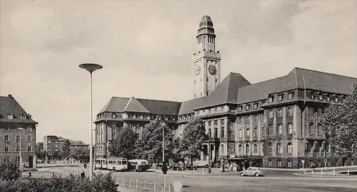 ÄLTERE POSTKARTE GELSENKIRCHEN-BUER RATHAUS STRASSENBAHN BUS VW KÄFER postcard cpa AK Ansichtskarte