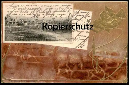 ALTE JUGENDSTIL PRÄGE POSTKARTE OSNABRÜCK TOTALANSICHT Gesamtansicht Panorama Total Goldene Blume cpa AK Ansichtskarte