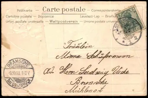 ALTE JUGENDSTIL PRÄGE POSTKARTE OSNABRÜCK TOTALANSICHT Gesamtansicht Panorama Total Goldene Blume cpa AK Ansichtskarte
