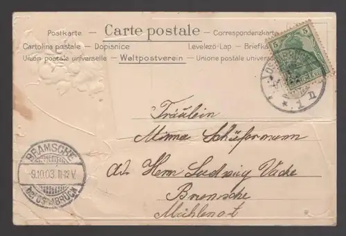 ALTE JUGENDSTIL PRÄGE POSTKARTE OSNABRÜCK TOTALANSICHT Gesamtansicht Panorama Total Goldene Blume cpa AK Ansichtskarte