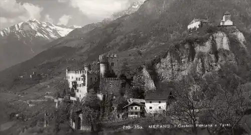 ÄLTERE POSTKARTE MERANO CASTELLI FONTANA E TYROL DIE BRUNNENBURG UND SCHLOSS TIROL Meran Burg cpa postcard Ansichtskarte