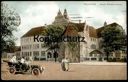 ALTE POSTKARTE OSNABRÜCK NEUES RATSGYMNASIUM MIT AUTO Gymnasium car voiture cpa postcard AK Ansichtskarte