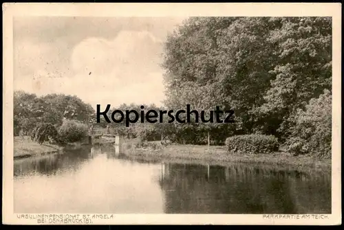 ALTE POSTKARTE URSULINENPENSIONAT ST. ANGELA BEI OSNABRÜCK (8) PARKPARTIE AM TEICH Park cpa postcard AK Ansichtskarte