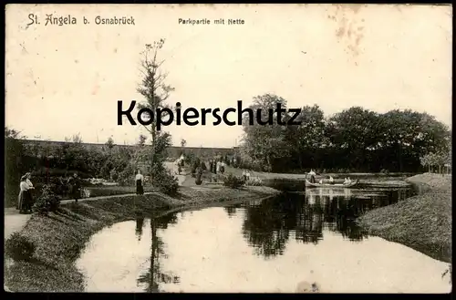 ALTE POSTKARTE ST. ANGELA BEI OSNABRÜCK PARKPARTIE MIT NETTE Park parc cpa postcard AK Ansichtskarte