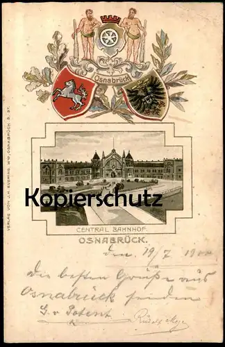 ALTE PRÄGE POSTKARTE CENTRAL BAHNHOF OSNABRÜCK 1900 Centralbahnhof Zentralbahnhof station gare postcard AK Ansichtskarte