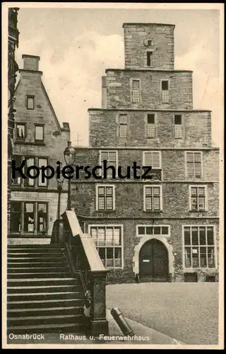 ALTE POSTKARTE OSNABRÜCK RATHAUS U. FEUERWEHRHAUS Feuerwehr fire station caserne de pompiers postcard AK Ansichtskarte