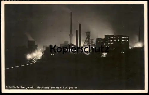 ALTE POSTKARTE STEINKOHLENBERGWERK BOCHUM NACHTBILD AUS DEM RUHRGEBIET ZECHE CONSTANTIN Bergwerk Nacht night nuit mine
