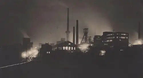 ALTE POSTKARTE STEINKOHLENBERGWERK BOCHUM NACHTBILD AUS DEM RUHRGEBIET ZECHE CONSTANTIN Bergwerk Nacht night nuit mine