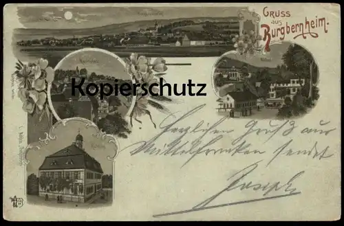 ALTE MONDSCHEIN LITHO POSTKARTE BURGBERNHEIM WILDBAD MARKTPLATZ RATHHAUS cpa AK Ansichtskarte postcard