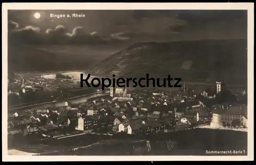 ALTE POSTKARTE BINGEN AM RHEIN BEI NACHT SOMMERNACHT SERIE Mond moon at night lune la nuit cpa AK Ansichtskarte postcard