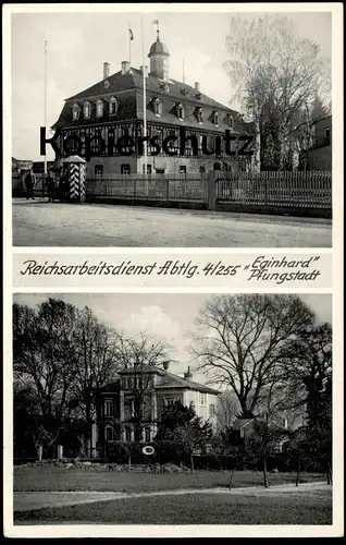 ALTE POSTKARTE PFUNGSTADT REICHSARBEITSDIENSTLAGER ABTEILUNG 4/255 EGINHARD RAD Lager Soldat camp Ansichtskarte postcard