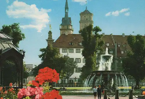 ÄLTERE POSTKARTE STUTTGART SCHLOSSPLATZ MIT PAVILLON BRUNNEN fontaine fountain Ehepaar couple Ansichtskarte cpa postcard