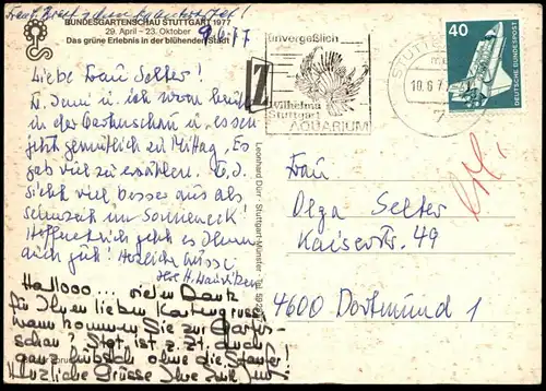 ÄLTERE POSTKARTE BUNDESGARTENSCHAU STUTTGART 1977 29. APRIL - 23. OKTOBER DAS GRÜNE ERLEBNIS IN DER BLÜHENDEN STADT cpa