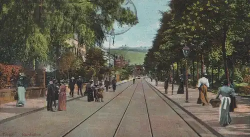 ALTE POSTKARTE TRIER NORDALLEE FRAUEN MÄNNER BAHNGLEISE SCHIENEN Allee cpa AK Ansichtskarte postcard