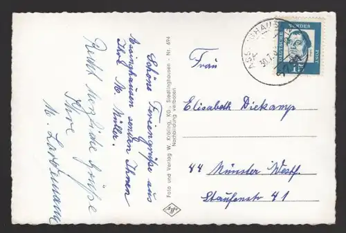 ÄLTERE POSTKARTE ASSINGHAUSEN HOCHSAUERLAND GRIMMEDENKMAL MIT BLICK ZUR KIRCHE Olsberg Bruchhausen monument cpa AK