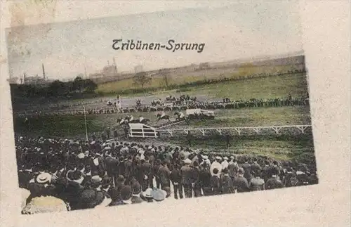 ALTE POSTKARTE DORTMUNDER PFERDE-WETTRENNEN AM TOTALISATOR TRIBÜNEN-SPRUNG DIE NEUE U. ALTE BÜHNE Dortmund horse race