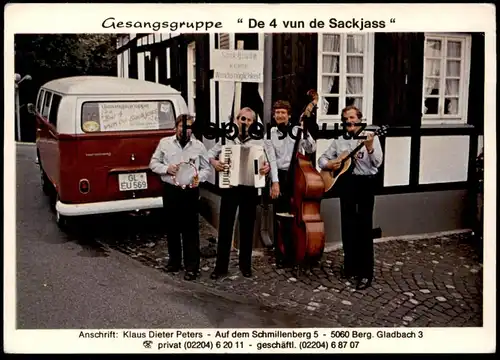 ÄLTERE POSTKARTE BERGISCH GLADBACH DE 4 VUN DE SACKJASS VW BULLI Bus musicians Musiker Ansichtskarte postcard cpa