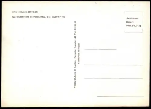 ÄLTERE POSTKARTE NÜMBRECHT-BIERENBACHTAL HOTEL-PENSION SPITZER postcard Ansichtskarte cpa AK