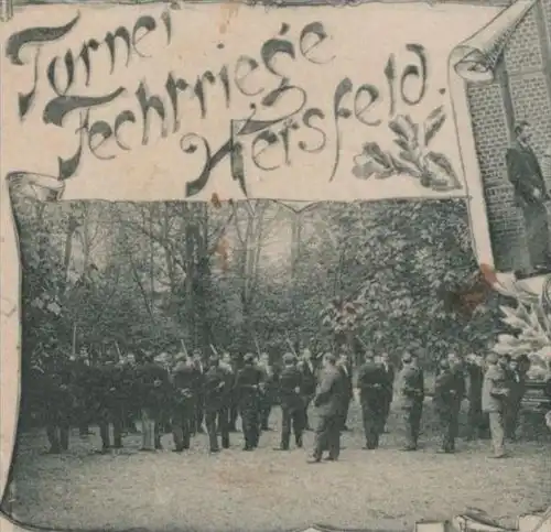 ALTE POSTKARTE TURNER FECHTRIEGE HERSFELD FECHTSAAL KRIEGSSCHULE Fechten fencing escrime Ansichtskarte postcard