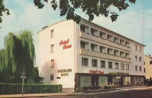 ÄLTERE POSTKARTE LIMBURG HOTEL HUSS HAUS ERSTEN RANGES IN DER GASTLICHEN DOMSTADT Dresdner Bank Ansichtskarte cpa