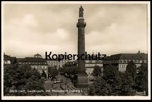 ALTE POSTKARTE DARMSTADT LUISENPLATZ MIT MONUMENT LUDWIG I. Denkmal Strassenbahn tram tramway postcard Ansichtskarte cpa