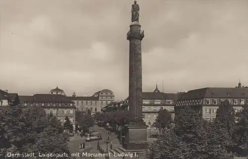 ALTE POSTKARTE DARMSTADT LUISENPLATZ MIT MONUMENT LUDWIG I. Denkmal Strassenbahn tram tramway postcard Ansichtskarte cpa