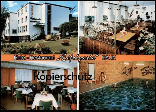 ÄLTERE POSTKARTE HOTEL-RESTAURANT EIFELPERLE DAUN BESITZER RICHARD THIELEN SCHWIMMBAD postcard Ansichtskarte cpa AK