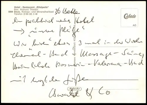 ÄLTERE POSTKARTE HOTEL-RESTAURANT EIFELPERLE DAUN BESITZER RICHARD THIELEN SCHWIMMBAD postcard Ansichtskarte cpa AK