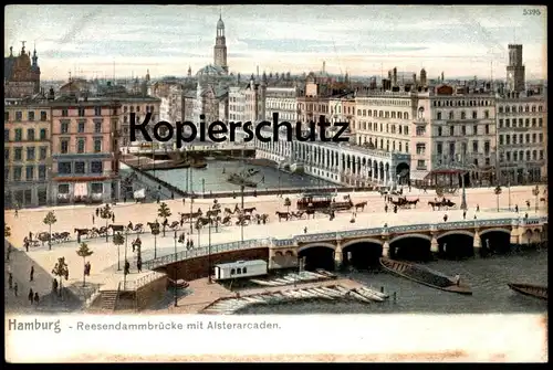 ALTE POSTKARTE HAMBURG REESENDAMMBRÜCKE MIT ALSTERARCADEN Alsterarkaden AK Ansichtskarte postcard cpa