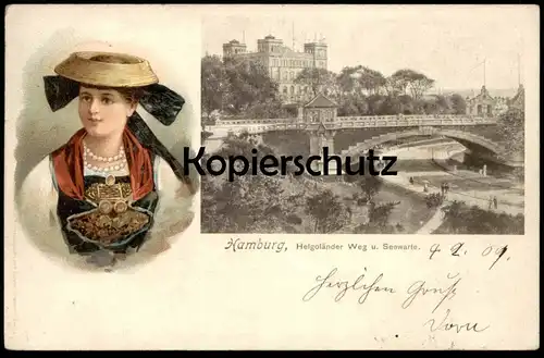 ALTE POSTKARTE HAMBURG HELGOLÄNDER WEG & SEEWARTE TRACHT FRAU traditional costume folklorique Ansichtskarte postcard cpa