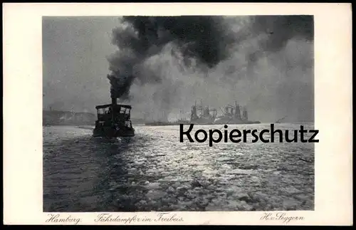 ALTE POSTKARTE HAMBURG FÄHRDAMPFER IM TREIBEIS H. V. SEGGERN Dampfer ship Schiff steamer bateau Ansichtskarte postcard