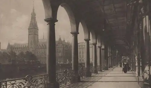 ALTE POSTKARTE HAMBURG ALSTERARKADEN MIT BLICK AUF DAS RATHAUS Arkaden AK cpa Ansichtskarte postcard