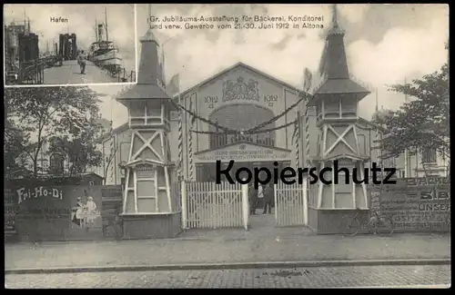 ALTE POSTKARTE HAMBURG ALTONA AUSSTELLUNG FÜR BÄCKEREI 1912 Hafen Margarine Fri-Ho-Di Dissen bakery pastry exhibition