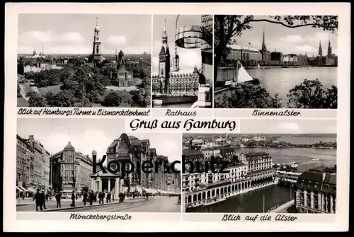 ÄLTERE POSTKARTE GRUSS AUS HAMBURG BLICK AUF HAMBURGS TÜRME BINNENALSTER MÖNCKEBERGSTRASSE AK Ansichtskarte postcard cpa