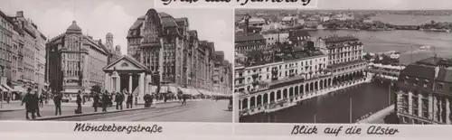 ÄLTERE POSTKARTE GRUSS AUS HAMBURG BLICK AUF HAMBURGS TÜRME BINNENALSTER MÖNCKEBERGSTRASSE AK Ansichtskarte postcard cpa