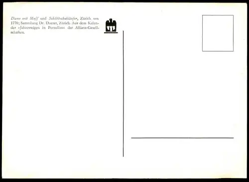 ÄLTERE POSTKARTE DAME MIT MUFF UND SCHLITTSCHUHLÄUFER ZÜRICH UM 1770 MEISSENER PORZELLAN Meissen porcelain saxe postcard